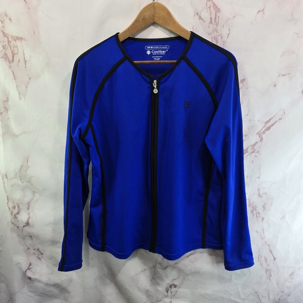 Coolibar Shirt Womens Large Blue Zip Long Sleeve Rashguard UPF 50 Sun Jacket